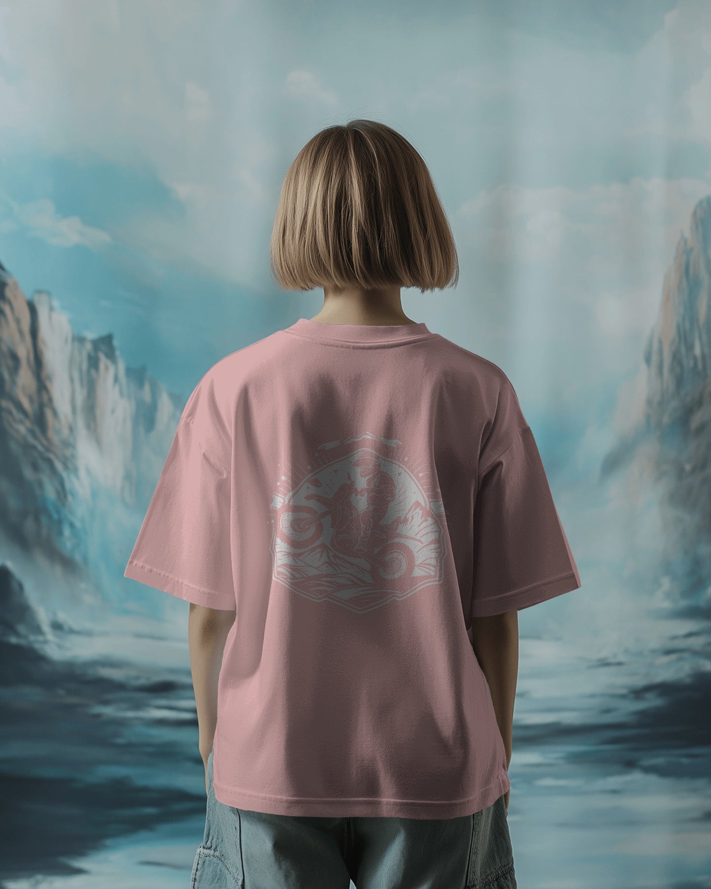 Loffar Bike Stunt Oversized Unisex T-Shirt - Baby Pink