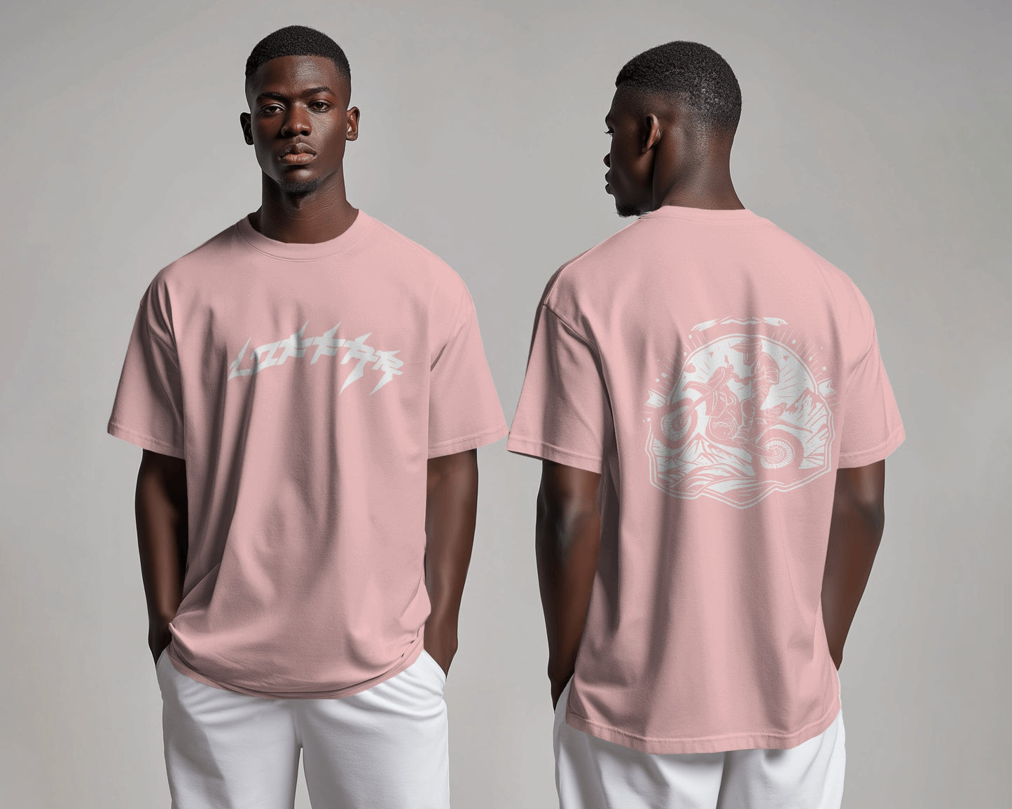 Loffar Bike Stunt Oversized Unisex T-Shirt - Baby Pink