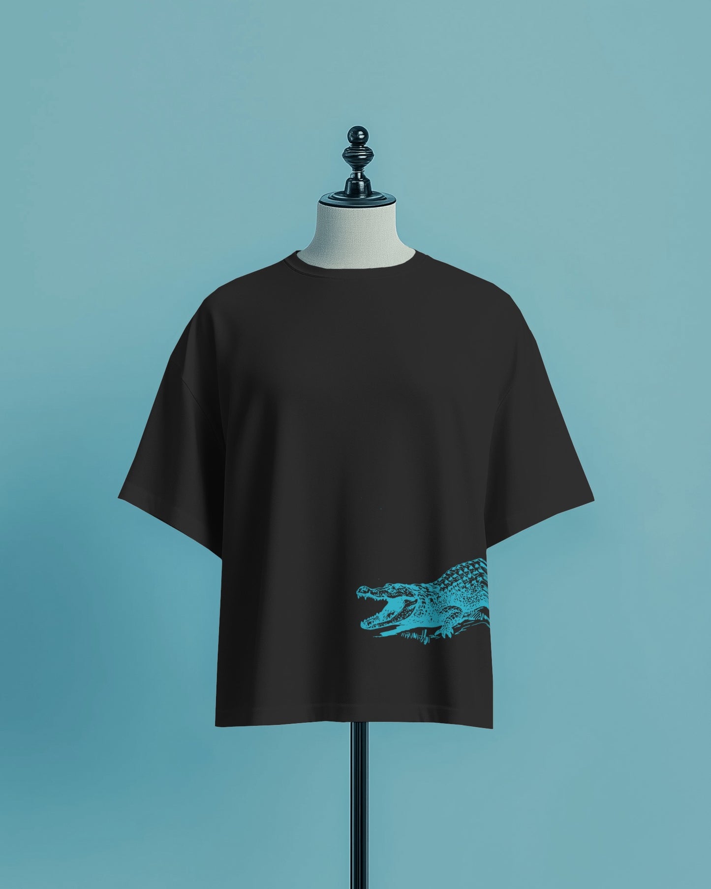 Black T-Shirt with Crocodile Graphic Print – Stylish and Comfortable