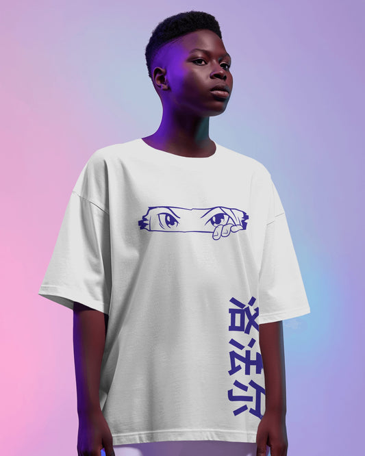 Unisex T-Shirt with Anime Eyes &amp; Japanese Text - Loffar